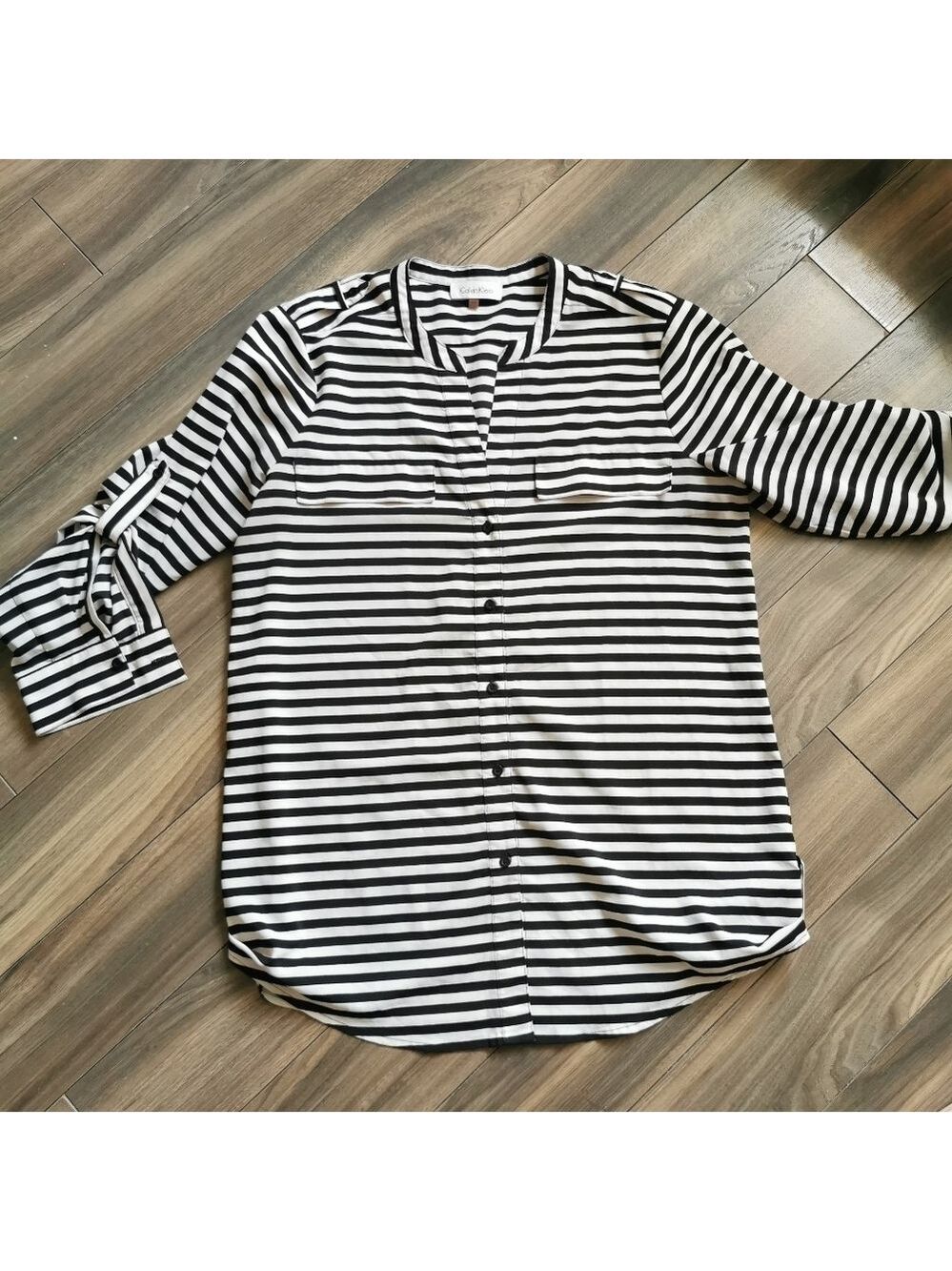 Medium • Calvin Klein Striped Long Sleeve Tunic Blouse